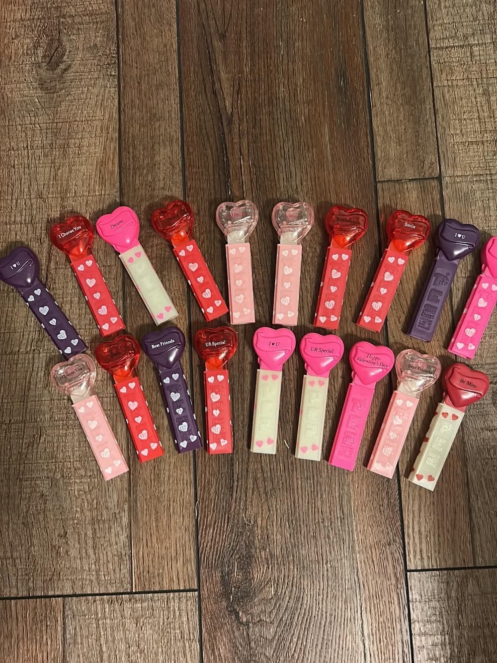 Vintage PEZ Valentine Heart Lot — Pink, Red & Purple.  No feet